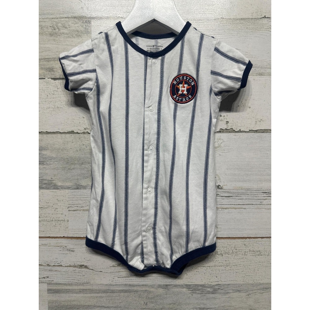 Genuine Merchandise Romper Boys 18M White Navy Astros Pinstripe EUC